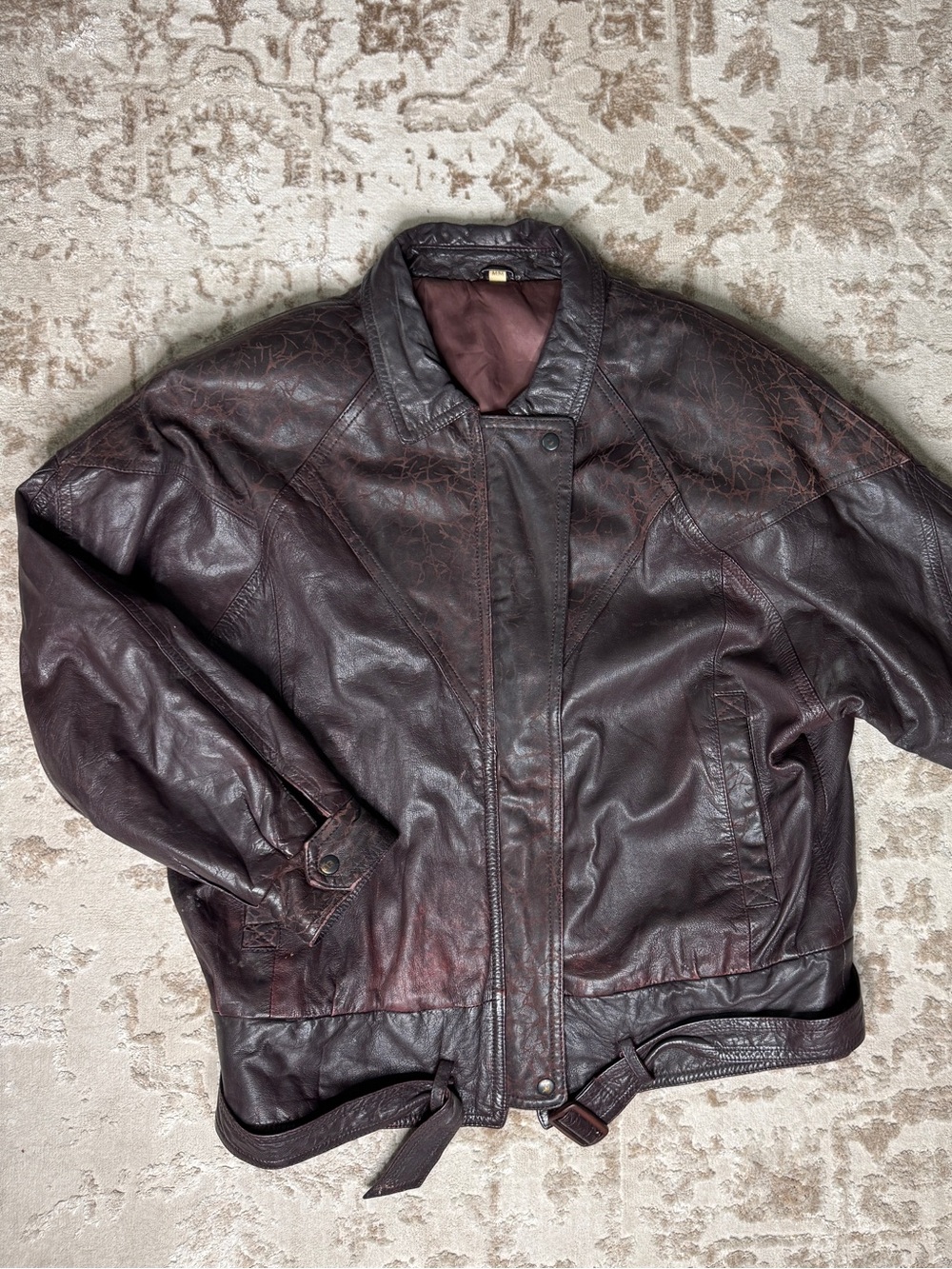 Vintage 1980s 100% Leather Bomber Jacket w/ Belt